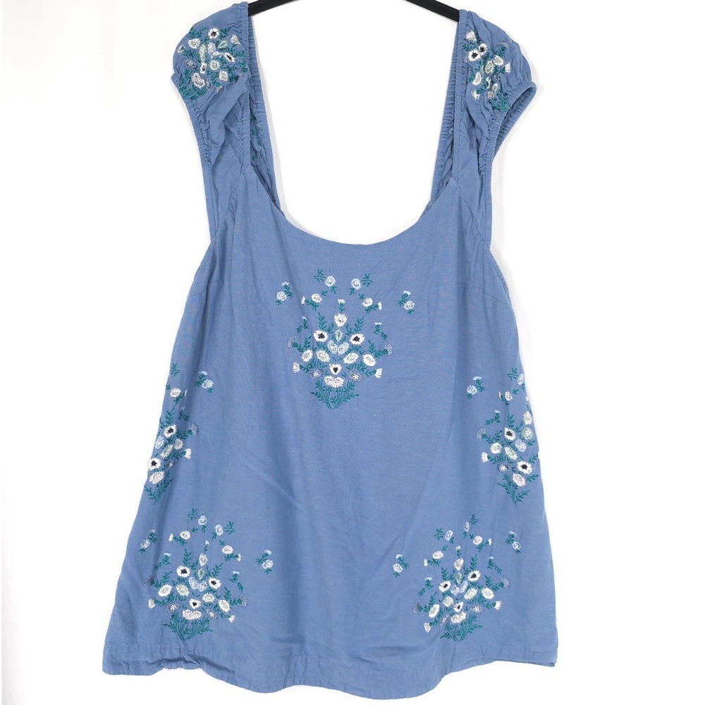 FREE PEOPLE Women's Top Wildflower Mini Dress XL Embroidered LINEN Blend Floral - Picture 8 of 13